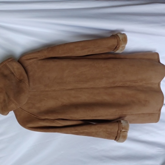 FUDA Incredible vintage faux fur lined hooded suede look coat, super soft, - Picture 4 of 7